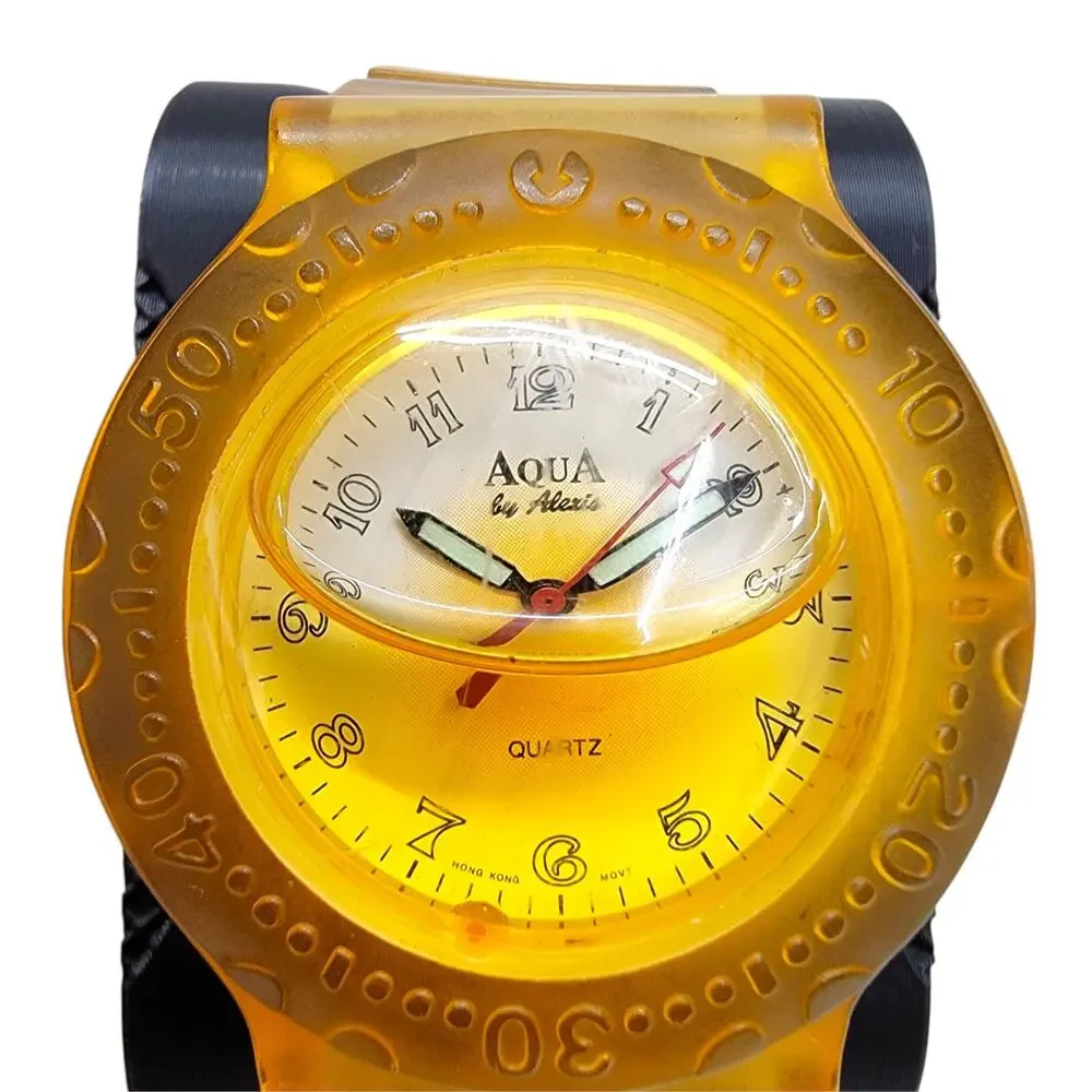 Vintage Y2K Aqua By Alexis Yellow Translucent Jelly Watch Bubble Dial Surf READ
